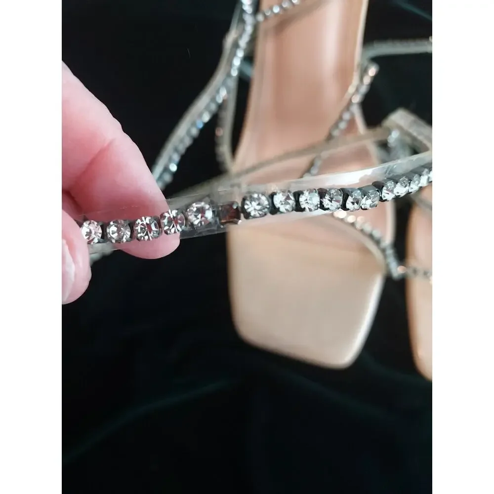 Fashion Nova Rhinestone Women's Size 11 Sandals Good Shape Wrap Around Ankle